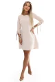195-12 ALICE Trapezowa sukienka mini z kokardą i wiązanymi rękawami - beżowa-8 11861 