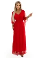 655-5 Długa połyskująca w świetle suknia z dekoltem i transparentnym rękawkiem - czerwona-7 11862 