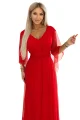 655-5 Długa połyskująca w świetle suknia z dekoltem i transparentnym rękawkiem - czerwona-9 11862 
