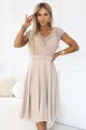 381-7 LINDA szyfonowa zwiewna sukienka z koronkowym dekoltem - beżowa-1 11863 