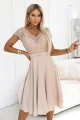 381-7 LINDA szyfonowa zwiewna sukienka z koronkowym dekoltem - beżowa-3 11863 