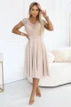 381-7 LINDA szyfonowa zwiewna sukienka z koronkowym dekoltem - beżowa-4 11863 