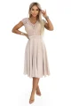 381-7 LINDA szyfonowa zwiewna sukienka z koronkowym dekoltem - beżowa-7 11863 