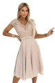 381-7 LINDA szyfonowa zwiewna sukienka z koronkowym dekoltem - beżowa-10 11863 