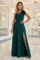 669-1 Romantyczna sukienka maxi z kwiatem na ramieniu i rozcięciem - zieleń butelkowa-6 11864 
