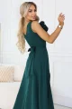 669-1 Romantyczna sukienka maxi z kwiatem na ramieniu i rozcięciem - zieleń butelkowa-7 11864 