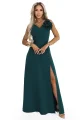 669-1 Romantyczna sukienka maxi z kwiatem na ramieniu i rozcięciem - zieleń butelkowa-9 11864 
