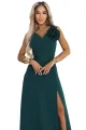 669-1 Romantyczna sukienka maxi z kwiatem na ramieniu i rozcięciem - zieleń butelkowa-12 11864 