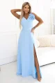 669-2 Sukienka maxi na wesele z kwiatem na ramieniu i rozcięciem - błękitna-1 11865 