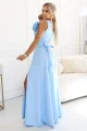 669-2 Sukienka maxi na wesele z kwiatem na ramieniu i rozcięciem - błękitna-3 11865 