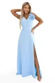 669-2 Sukienka maxi na wesele z kwiatem na ramieniu i rozcięciem - błękitna-10 11865 