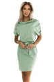 240-10 ROXI wygodna sukienka z asymetryczną spódnicą i paskiem - pistacjowa-7 11867 