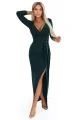 404-15 Elegancka długa sukienka z kopertowym dekoltem i rozcięciem - zieleń butelkowa-8 11871 
