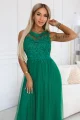 672-3 Romantyczna suknia maxi na wesele z haftowaną koronką i tiulem - zielona-3 11883 
