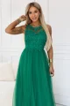 672-3 Romantyczna suknia maxi na wesele z haftowaną koronką i tiulem - zielona-6 11883 