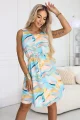 296-15 VICTORIA Trapezowa letnia sukienka w kolorowe fale - błękit z cytryną-1 11886 