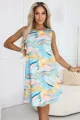 296-15 VICTORIA Trapezowa letnia sukienka w kolorowe fale - błękit z cytryną-3 11886 