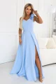 643-7 Elegancka wieczorowa suknia maxi z rozcięciem i różami - błękitna-1 11930 