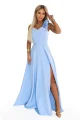 643-7 Elegancka wieczorowa suknia maxi z rozcięciem i różami - błękitna-7 11930 
