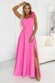 643-6 Elegancka wieczorowa suknia maxi z rozcięciem i różami - cukierkowy róż-1 11936 
