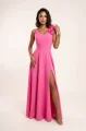 643-6 Elegancka wieczorowa suknia maxi z rozcięciem i różami - cukierkowy róż-5 11936 