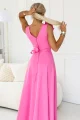 643-6 Elegancka wieczorowa suknia maxi z rozcięciem i różami - cukierkowy róż-6 11936 