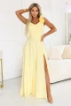 643-5 Elegancka wieczorowa suknia maxi z rozcięciem i różami - masełkowy żółty-1 11937 