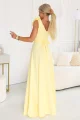 643-5 Elegancka wieczorowa suknia maxi z rozcięciem i różami - masełkowy żółty-3 11937 