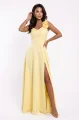 643-5 Elegancka wieczorowa suknia maxi z rozcięciem i różami - masełkowy żółty-4 11937 