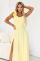 643-5 Elegancka wieczorowa suknia maxi z rozcięciem i różami - masełkowy żółty-5 11937 