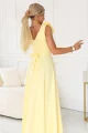 643-5 Elegancka wieczorowa suknia maxi z rozcięciem i różami - masełkowy żółty-6 11937 