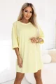 666-2 Bawełniana luźna sukienka oversize z krótkim rękawem - masełkowy żółty-4 11938 