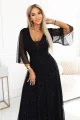 654-5 Długa połyskująca sukienka plus size z dekoltem i transparentnym rękawkiem - czarna-2 11965 