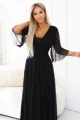 654-5 Długa połyskująca sukienka plus size z dekoltem i transparentnym rękawkiem - czarna-5 11965 