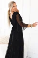 654-5 Długa połyskująca sukienka plus size z dekoltem i transparentnym rękawkiem - czarna-6 11965 