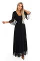 654-5 Długa połyskująca sukienka plus size z dekoltem i transparentnym rękawkiem - czarna-8 11965 