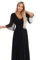 654-5 Długa połyskująca sukienka plus size z dekoltem i transparentnym rękawkiem - czarna-9 11965 