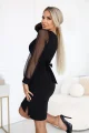 674-1 Elegancka dopasowana sukienka z kopertowym dekoltem, tiulowymi rękawami i rozcięciem - czarna-2 11966 
