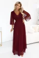654-6 Długa połyskująca sukienka plus size z dekoltem i transparentnym rękawkiem - bordowa-1 11996 