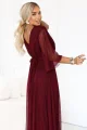 654-6 Długa połyskująca sukienka plus size z dekoltem i transparentnym rękawkiem - bordowa-4 11996 