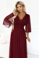 654-6 Długa połyskująca sukienka plus size z dekoltem i transparentnym rękawkiem - bordowa-5 11996 