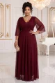 654-6 Długa połyskująca sukienka plus size z dekoltem i transparentnym rękawkiem - bordowa-6 11996 