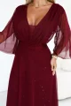 654-6 Długa połyskująca sukienka plus size z dekoltem i transparentnym rękawkiem - bordowa-7 11996 