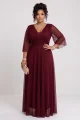 654-6 Długa połyskująca sukienka plus size z dekoltem i transparentnym rękawkiem - bordowa-9 11996 