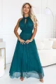 662-4 Elegancka sukienka wieczorowa maxi halter z tiulem i wiązaniem w talii - zielona-4 12015 