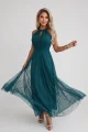 662-4 Elegancka sukienka wieczorowa maxi halter z tiulem i wiązaniem w talii - zielona-9 12015 