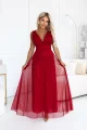 687-2 Elegancka sukienka maxi z kopertowym dekoltem i odkrytymi plecami - jasne bordo-10 12028 