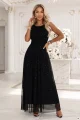 679-4 AVELINE długa sukienka maxi z brokatowym tiulem i okrągłym dekoltem - czarna-6 12031 