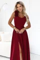 643-9 Elegancka wieczorowa suknia maxi z rozcięciem i różami - bordowa-6 12045 
