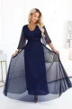 654-7 Długa połyskująca sukienka plus size z dekoltem i transparentnym rękawkiem - granatowa-3 12056 